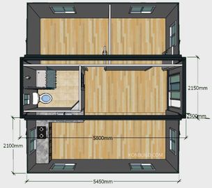 20ft الأساسية حاوية قابلة للطي البيت ، توسيع المحمولة بناء 2 غرفة نوم